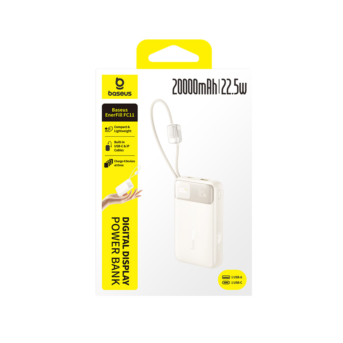 Портативный внешний аккумулятор, Baseus, EnerFill FC11 (E0027S05), 20000mAh, 22.5W,Бежевый