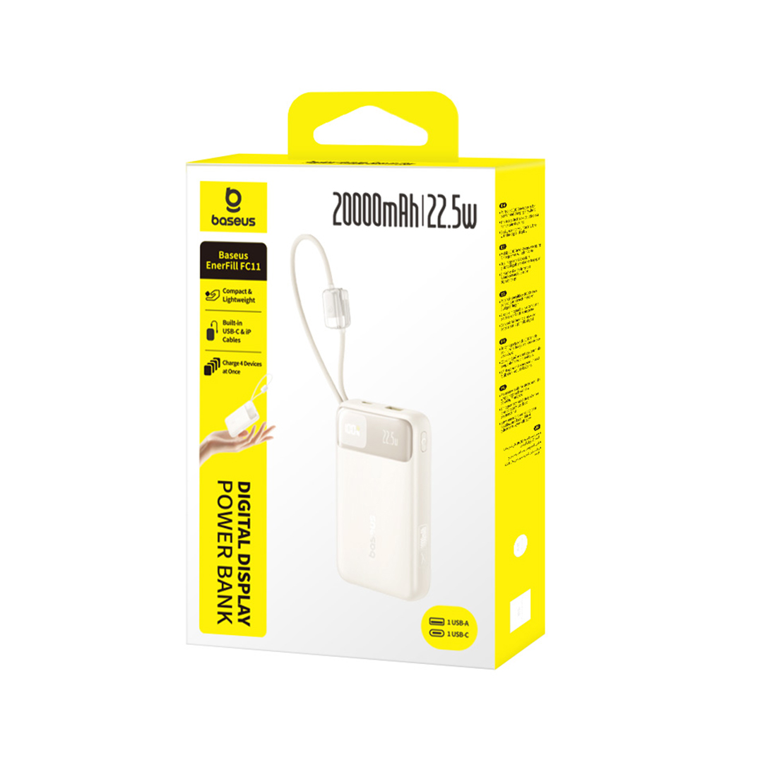 Портативный внешний аккумулятор, Baseus, EnerFill FC11 (E0027S05), 20000mAh, 22.5W,Бежевый