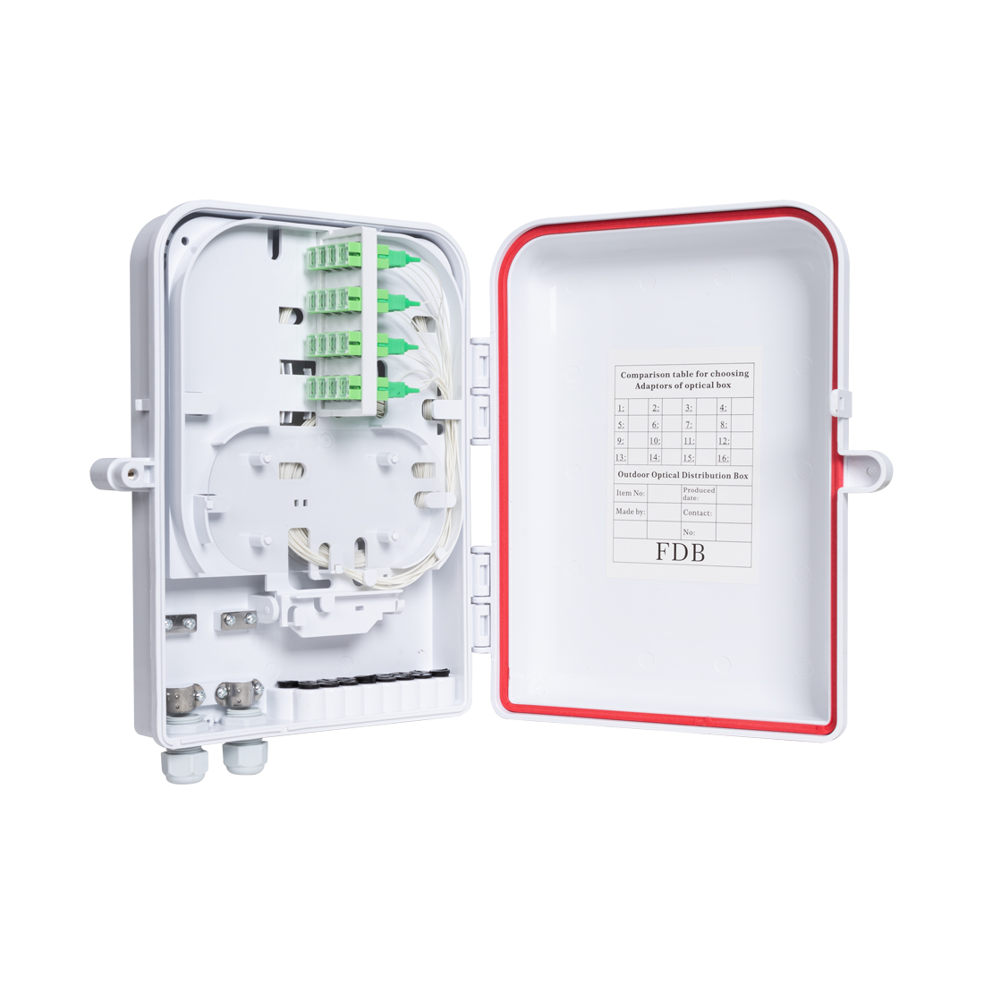 Коробка распределительная оптическая, А-Оптик, FTTH-FD-208-16, укомплектованная SC/APC, Настенный, Пластик, Белый