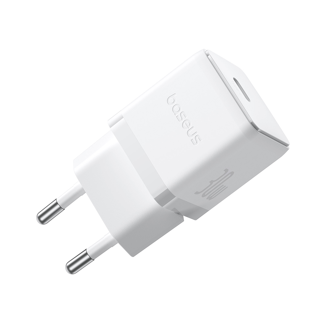 Адаптер питания, Baseus, Palm 1C, P10111605213-00, 30 Вт, 1USB-C, 5В3А / 9В3А / 12В2,5А / 15В2А / 20В1,5А, PD 3.0, QC 3.0, PPS, 100–240В~, 50/60Гц, 0,8А, 54,63131 мм, 48,1 г, EU, Moon White, Белый