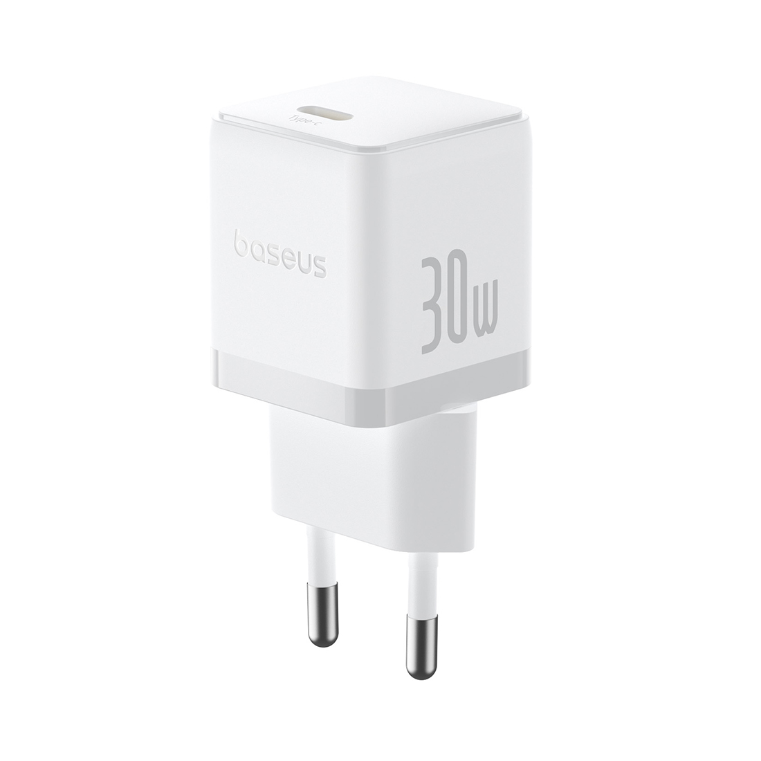 Адаптер питания, Baseus, Palm 1C, P10111605213-00, 30 Вт, 1USB-C, 5В3А / 9В3А / 12В2,5А / 15В2А / 20В1,5А, PD 3.0, QC 3.0, PPS, 100–240В~, 50/60Гц, 0,8А, 54,63131 мм, 48,1 г, EU, Moon White, Белый