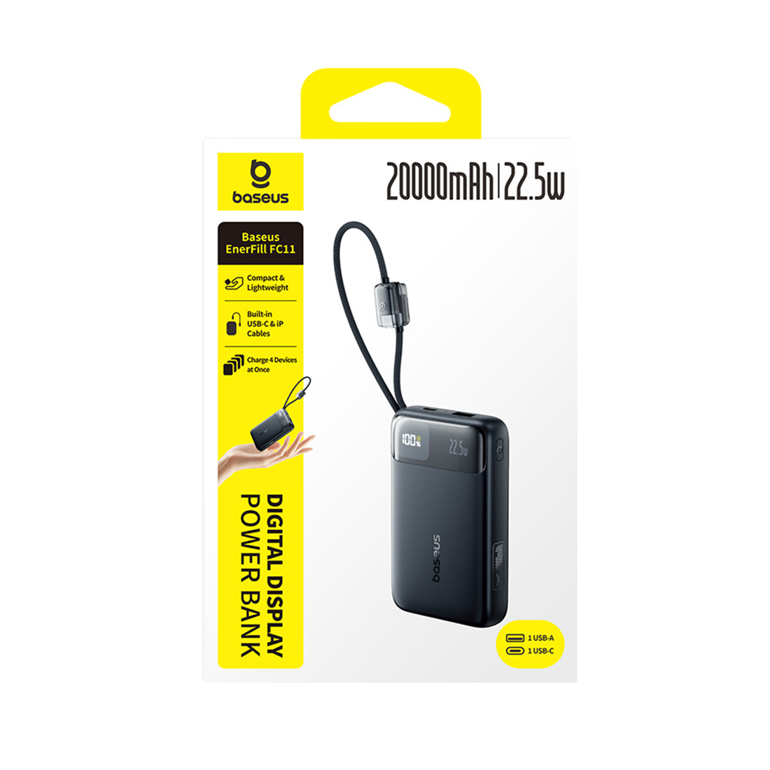 Портативный внешний аккумулятор, Baseus, EnerFill FC11 (E0027S04), 20000mAh, 22.5W,Черный