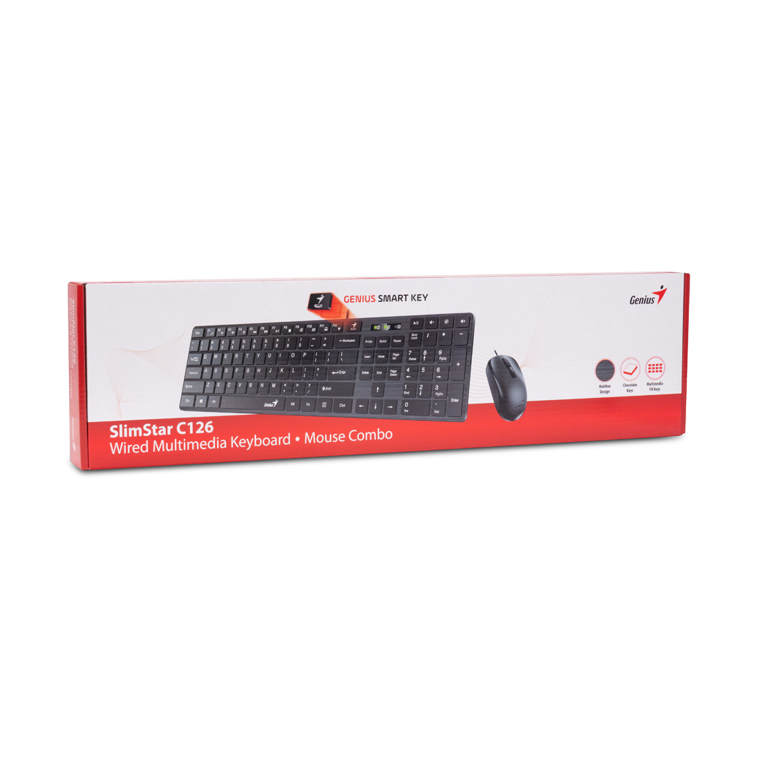 Комплект Клавиатура + Мышь, Genius, SLIMSTAR C126, Англ/Рус, USB, Длина кабеля 150см, Пластик, Чёрный