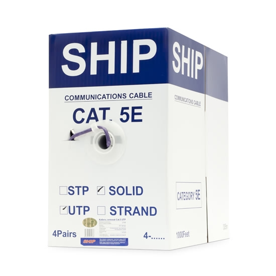 Кабель сетевой, SHIP, D108, Cat.5e, UTP, 30В, 4x2x1/0.5мм, LSZH, 305 м/б (Огнеупорный, Отличается низким дымовыделением, Не содержит галогенов)