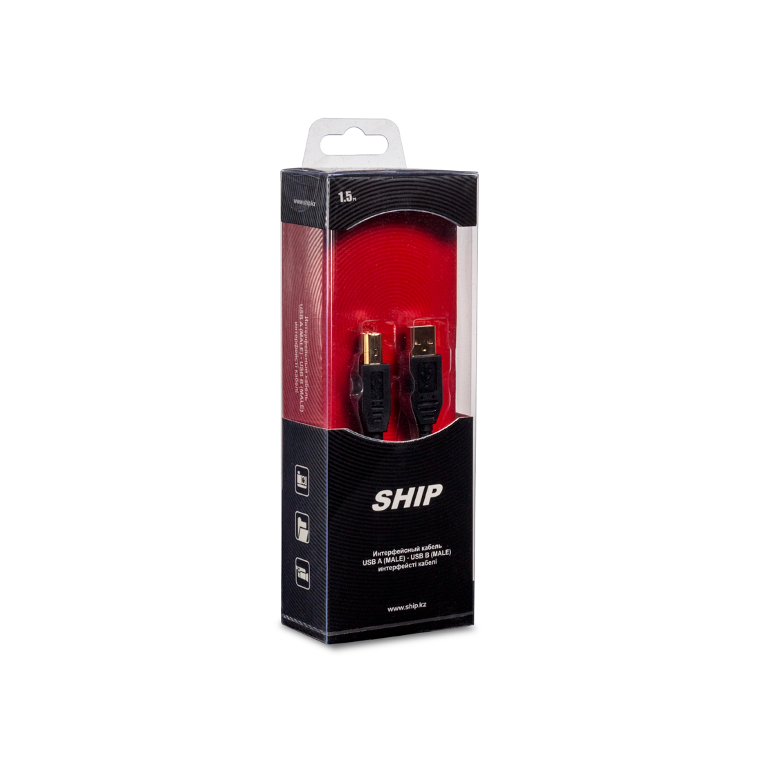 Интерфейсный кабель, SHIP, SH7013-1.5B, A-B, Hi-Speed USB 2.0, 30В, Чёрный, Блистер, Контакты с золотым напылением, 1.5 м.