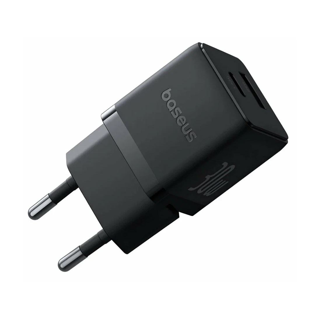 Адаптер питания, Baseus, Palm C+U, P10111608113-01, 20 Вт, 1USB-C + 1USB-A, USB-C: 5В3А / 9В2,22А / 12В1,67А, USB-A: 5В3А / 9В2А / 12В1,5А, PD 3.0, QC 3.0, 100–240В~, 50/60Гц, 0,8А, кабель USB-C—USB-C, 60 Вт, 1 м, EU, Black, Чёрный