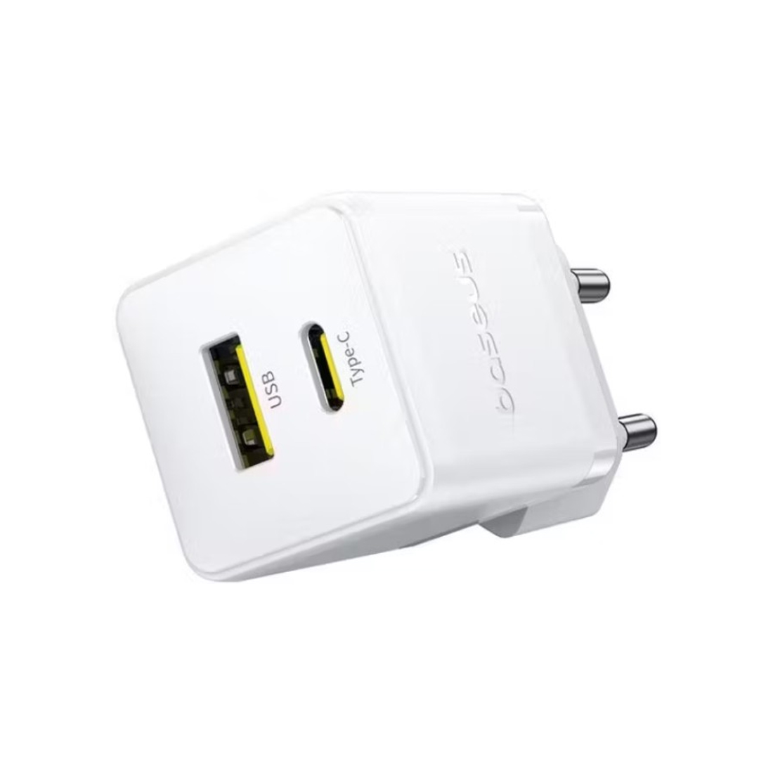 Адаптер питания, Baseus, Palm C+U, P1011160A213-00, 30 Вт, 1USB-C + 1USB-A, USB-C: 5В3А / 9В3А / 12В2,5А / 15В2А / 20В1,5А, USB-A: 5В3А / 9В3А / 12В2,5А / 20В1,5А, C+U: 20+10 Вт, PD 3.0, QC 3.0, PPS, AFC, SCP, FCP, 100–240В~, 50/60Гц, 0,8А, 54,63131 мм, 53,6 г, EU, Moon White, Белый