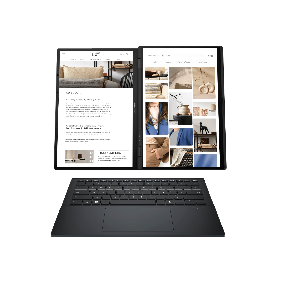 Ноутбук, ASUS Zenbook Duo UX8406CA-QL453W, 90NB14X1-M00U00, 14",FHD+ 1920x1200, OLED, 60Hz, Core Ultra 7 255H, 32GB LPDDR5X, 512GB SSD Gen4, Intel Arc Graphics, Windows 11 Home, Серый