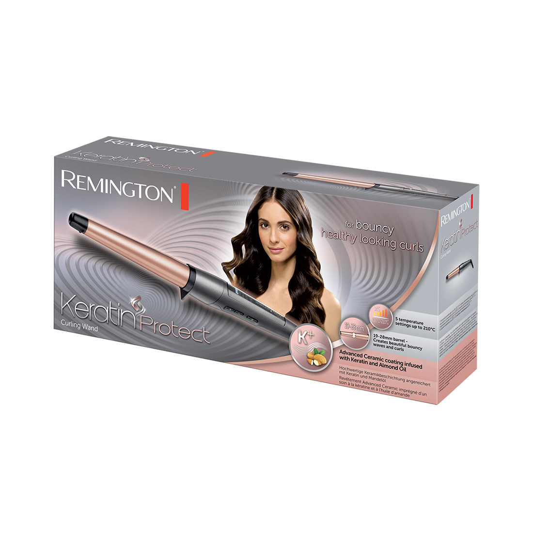 Плойка конусная, Remington, CI83V6, 48W, Диаметр щипцов 19-28мм, Время нагрева 30 сек, Диапазон температуры нагрева 150-210 °С, Материал покрытия керамика, Серебристый
