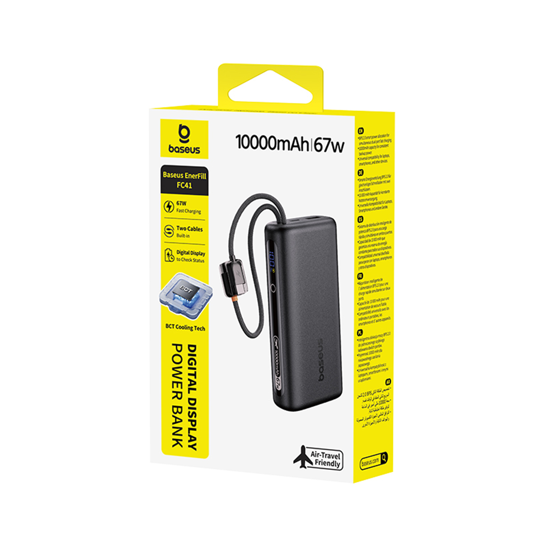 Портативный внешний аккумулятор, Baseus, EnerFill FC41 (E0028P00), Digital Display, With Dual Built-in USB-C Cables. 10000mAh, 67W, Чёрный