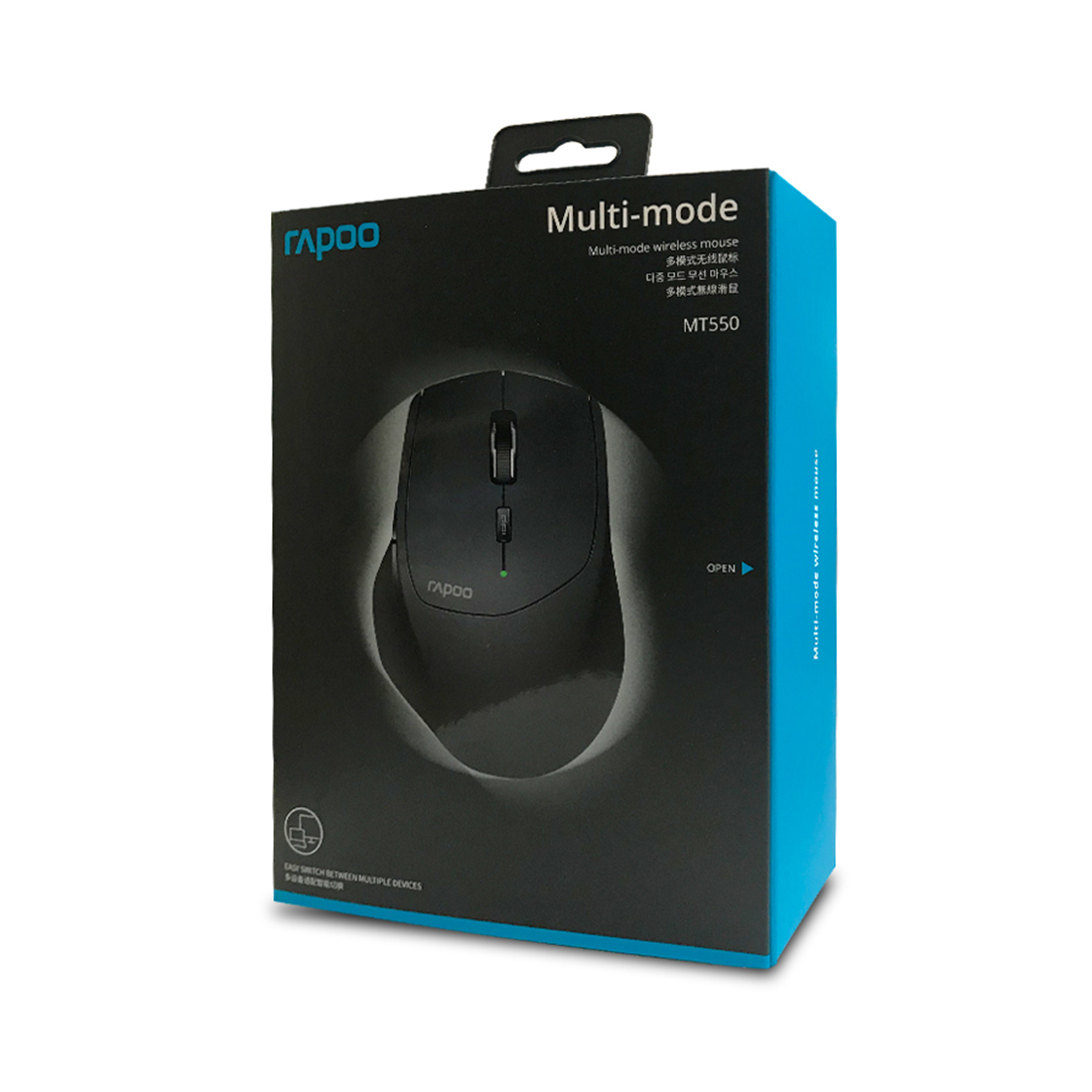 Компьютерная мышь, Rapoo, MT550L, 1600dpi, Bluetooth 3.0/4.0, Беспроводной 2.4 ГГц, Эффективная дистанция 10 м., Батарейки в комплекте, 2 x AA, 7 х 10 х 4 см, Черный