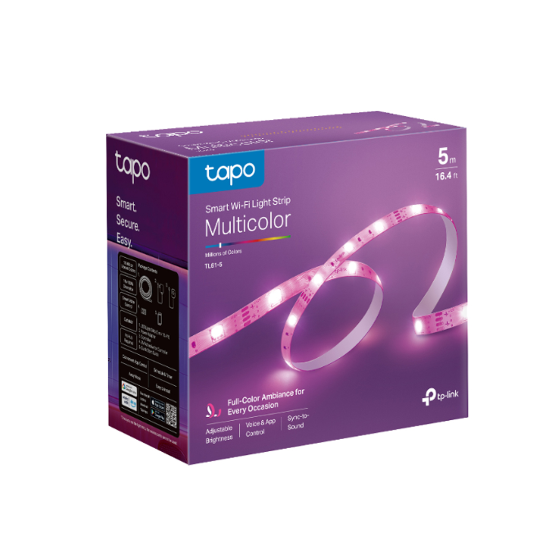 Умная светодиодная, Wi-Fi лента, TP-Link, TL61-5, IEEE 802.11 b/g/n, 2.4 ГГц, 100–240 В, 50/60 Гц, Потребляемая мощность	13.5 Вт.