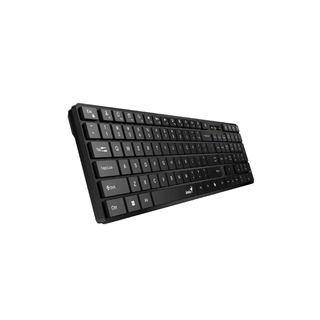 Клавиатура, Genius, Slimstar 7250, Ультратонкая, Беспроводная 2.4ГГц, Кол-во стандартных клавиш 104, Батарейки в комплекте, Размер: 449*161,8*24,9 мм., Анг/Рус, Защита от случайного пролива воды/кофе, Чёрный