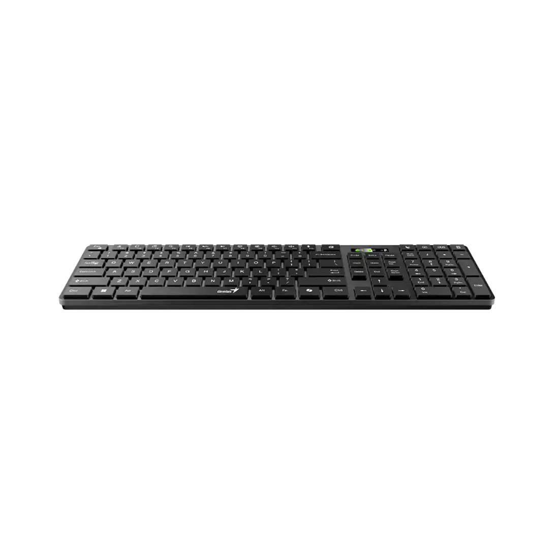 Клавиатура, Genius, Slimstar 7250, Ультратонкая, Беспроводная 2.4ГГц, Кол-во стандартных клавиш 104, Батарейки в комплекте, Размер: 449*161,8*24,9 мм., Анг/Рус, Защита от случайного пролива воды/кофе, Чёрный