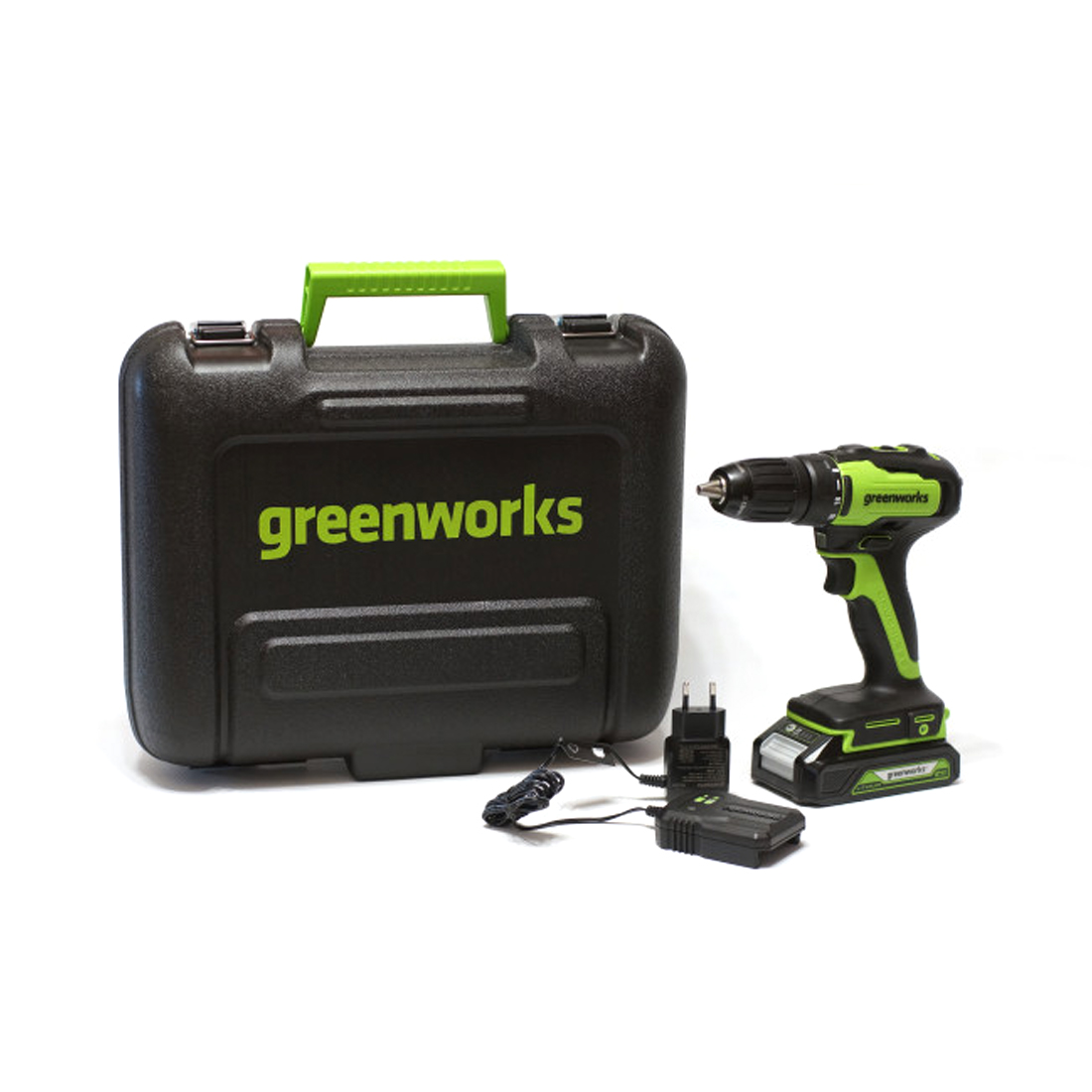 Дрель-шуруповерт аккумуляторная, Greenworks, 3704007UA, 24V, c 1хАКБ 2 Ач и ЗУ в кейсе