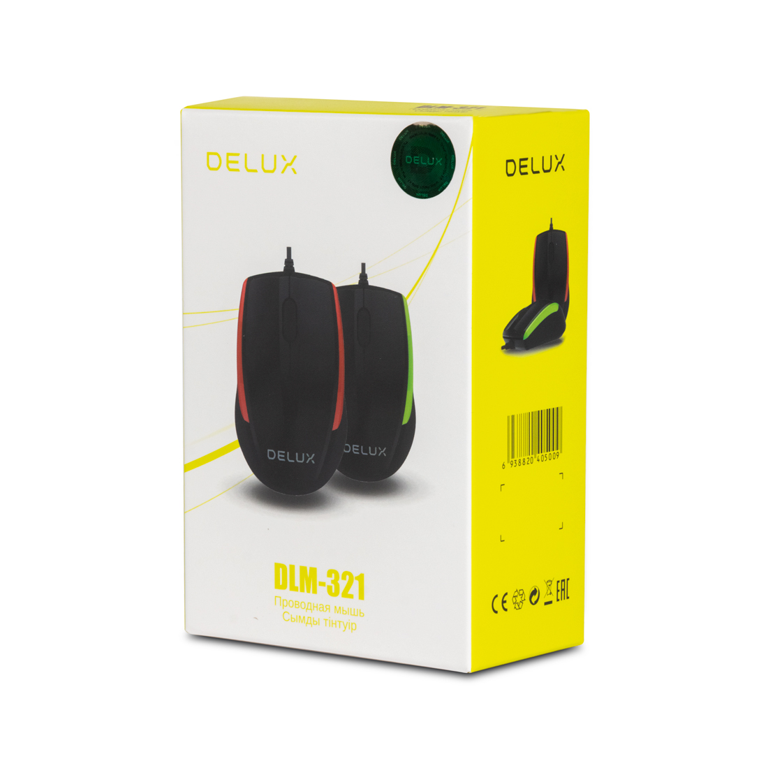 Компьютерная мышь, Delux, DLM-321OGB, Оптическая, 800/1000/1600 dpi,Беспроводная 2.4ГГц, Нано-ресивер, Эффективная дистанция 10 м., Чёрно-зелёный