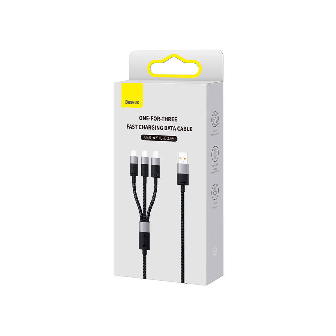 Интерфейсный кабель, Baseus, StarSpeed 1-for-3 (CAXS000001), USB to M+L+C 3.5A 1.2m Черный
