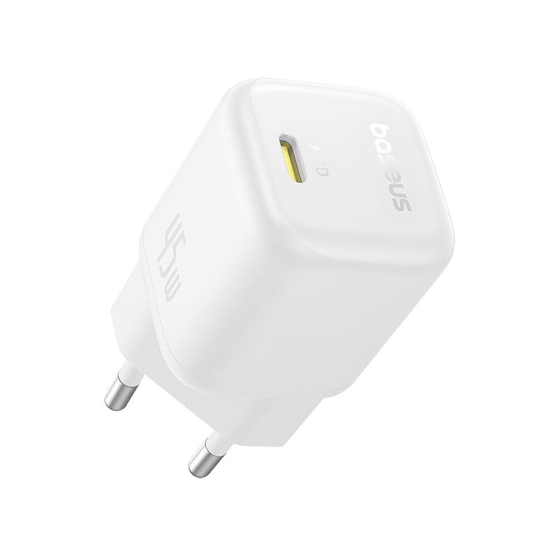 Адаптер питания, Baseus, PicoGo, P10176800213-00, GaN, 45 Вт, 1USB-C, 5В3А / 9В3А / 12В3А / 15В3А / 20В2,25А, PD 3.0, PPS, QC 3.0, FCP, SCP, 100–240В~, 50/60Гц, 1,5А, 333337 мм, 87 г, EU, Moon White, Белый