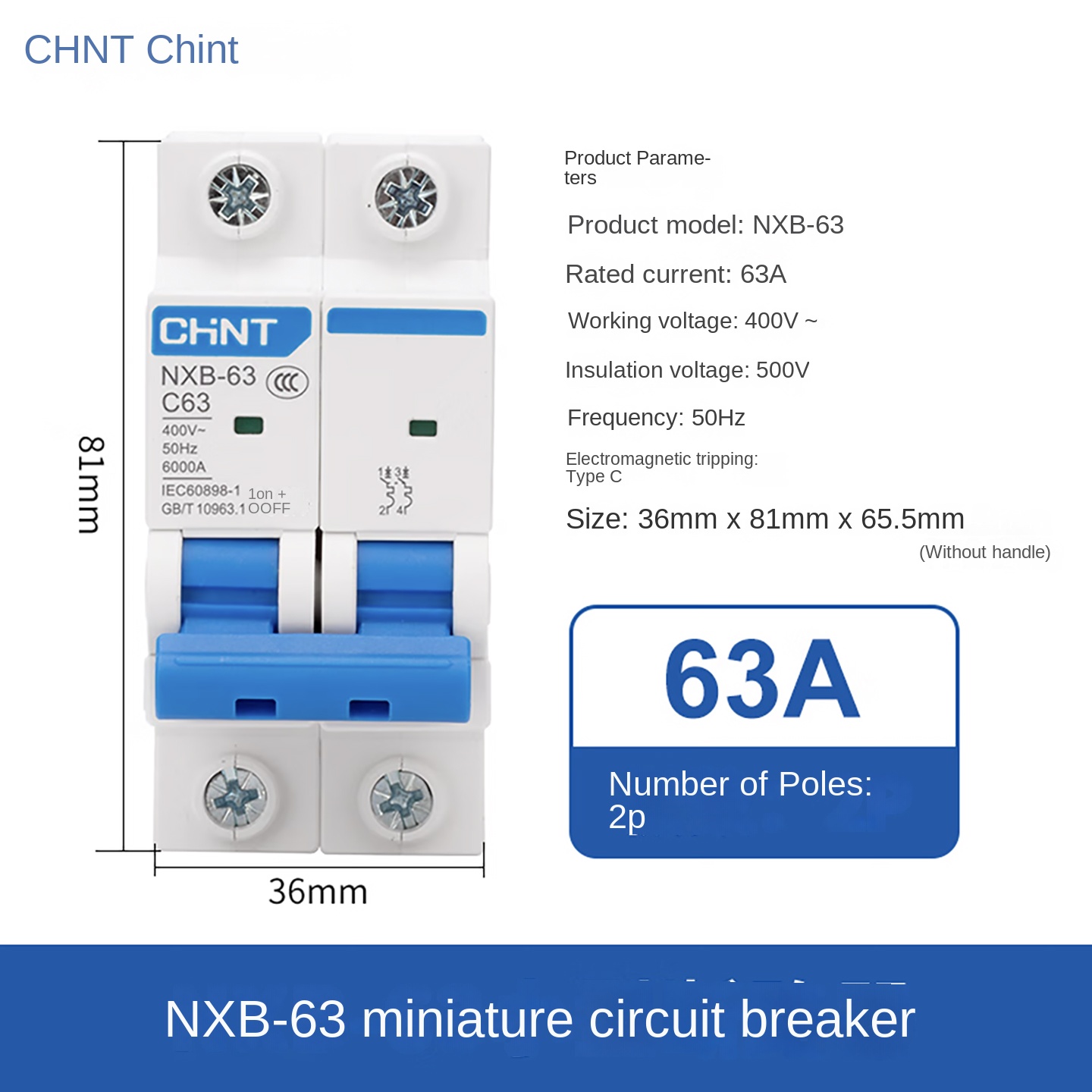 Chint NXB-63 Series 400V Miniature Circuit Breaker Overcurrent Overload Protector