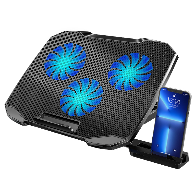 Height Adjustable LED Light 3 Fans Cooling Pad Air Cooler USB Adjustable Laptop Stand With Cooling Fan and Phone Stand