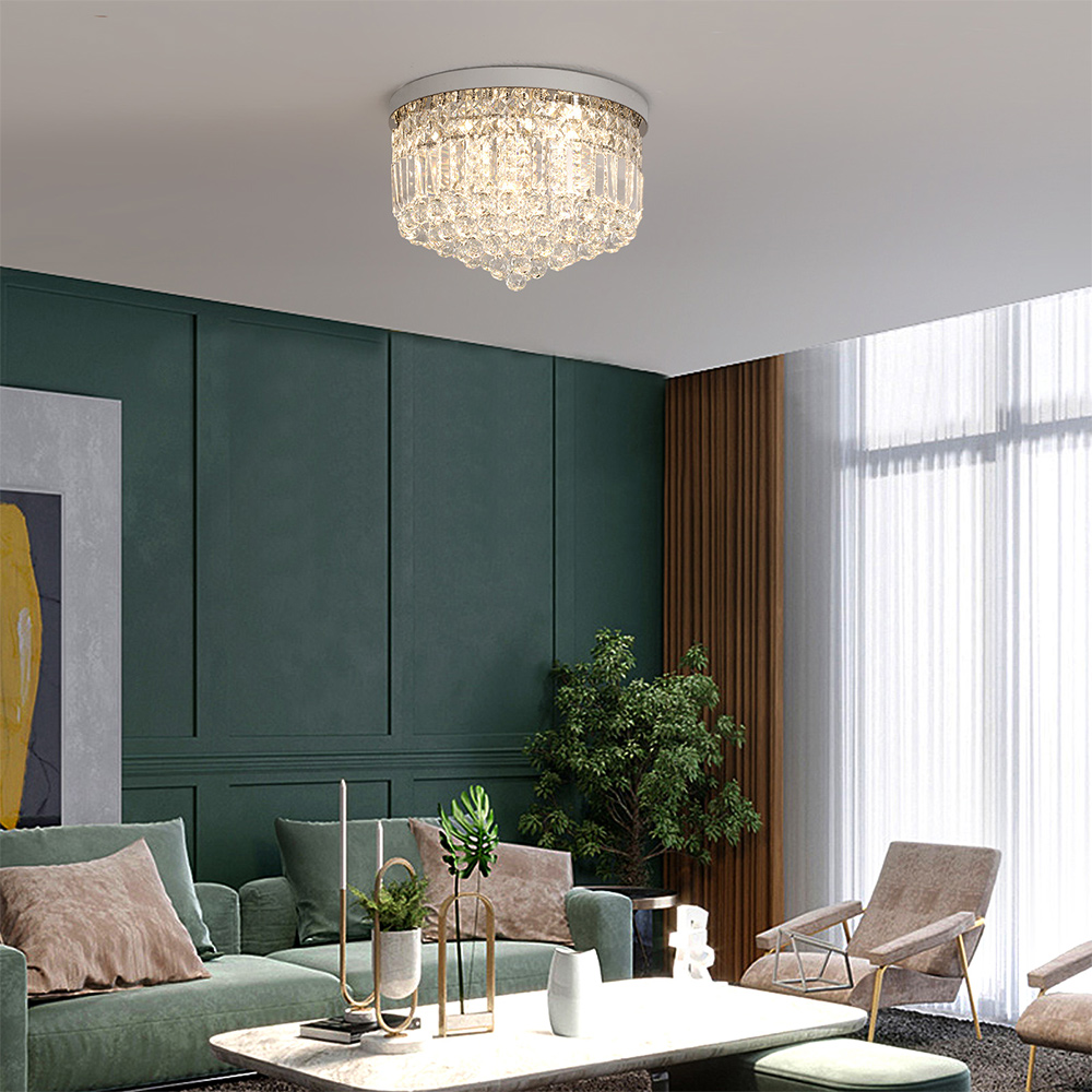 High Quality Luxury Crystal Ceiling Lamp with Chrome Finish Premium Interior Lighting