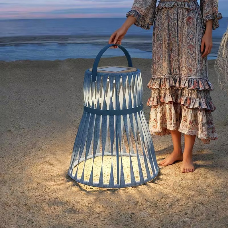 sigarten Adjustable brightness IP65 waterproof blue rattan outdoor garden floor lantern light