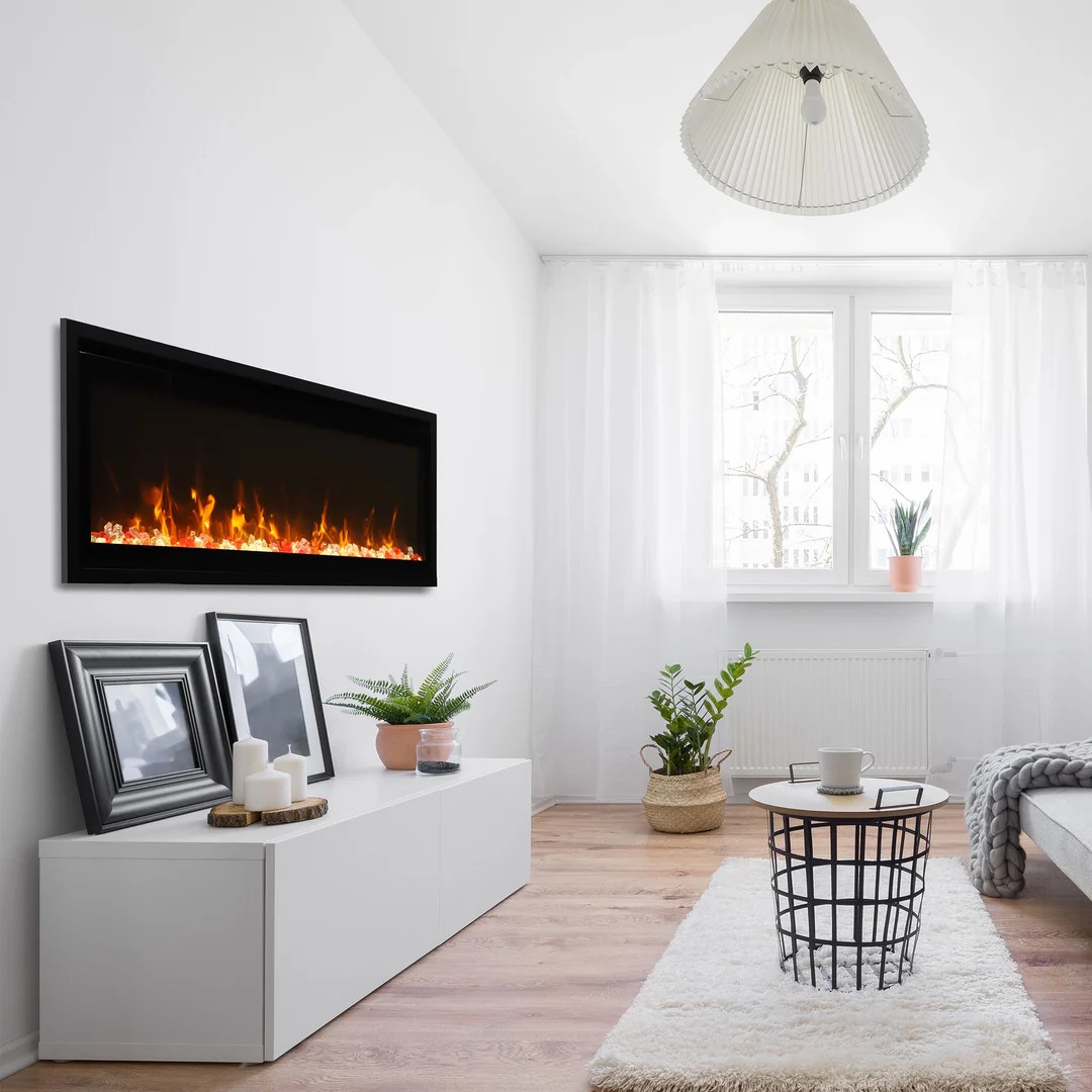 Modern 1500W Electric Fireplace Remote Control WiFi App Control Embedded Landscape Steel Design Indoor Outdoor Use Home Hotel