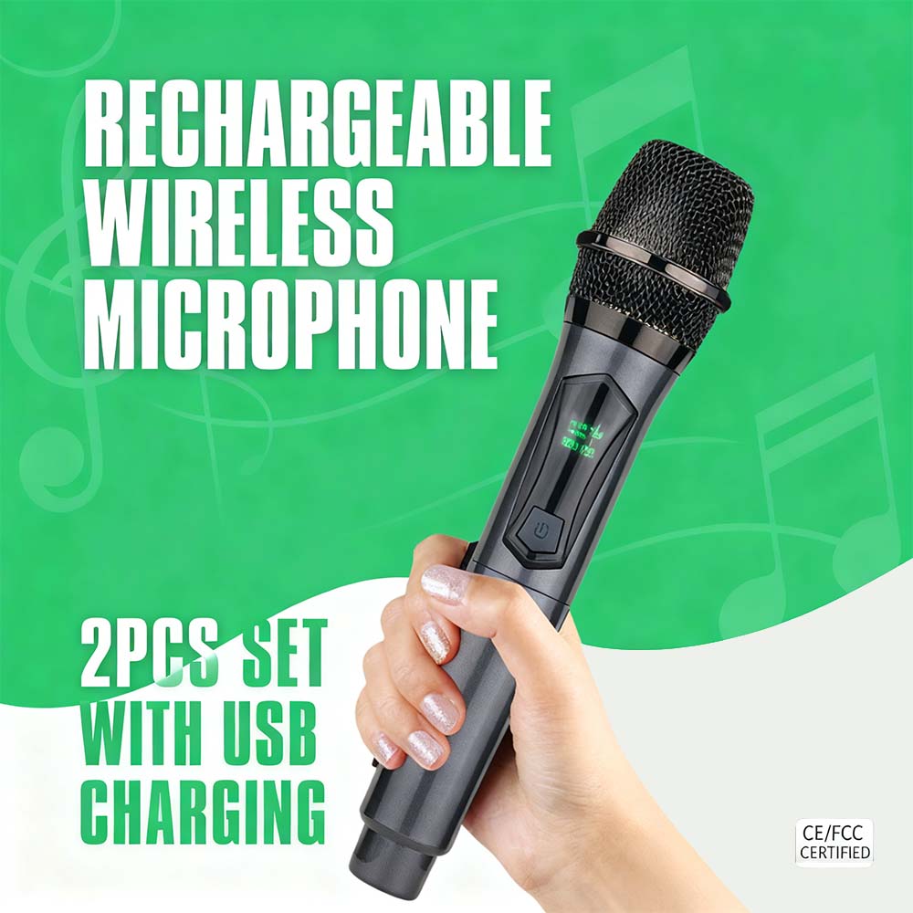 U8 Wireless Dynamic Microphone System with Rechargeable Battery, 50Hz-18kHz Frequency Response for Karaoke Live Streaming