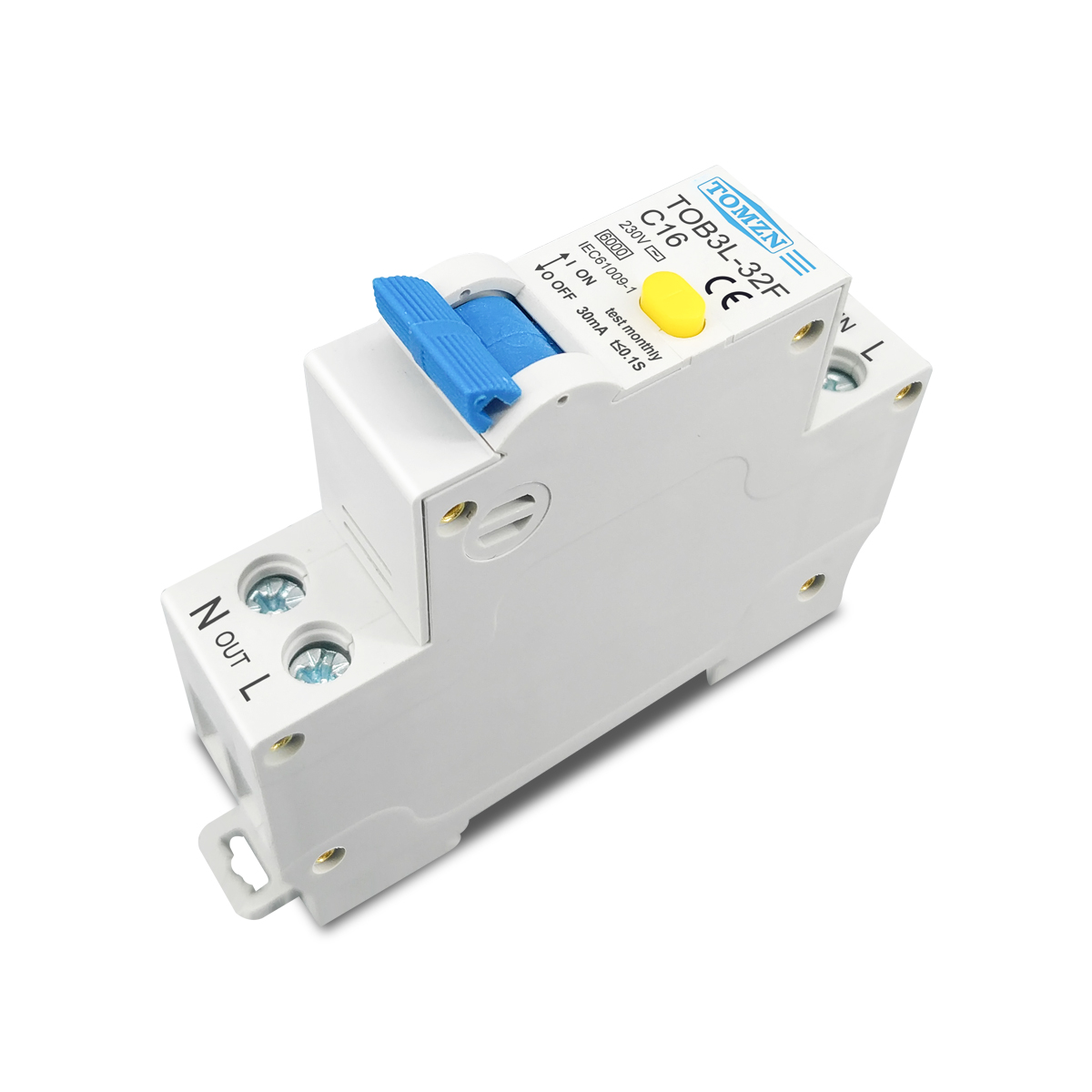 TOMZN RCBO 1P+N 6KA Residual Current Differential Automatic Circuit Breaker Over Current Leakage protection 18MM 230V 50/60Hz