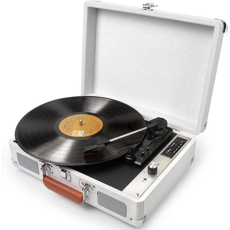 High Quality Portable LP Vinyl Player Retro Vintage Turntable with 3 Speeds and Speakers Black Portable Record Player