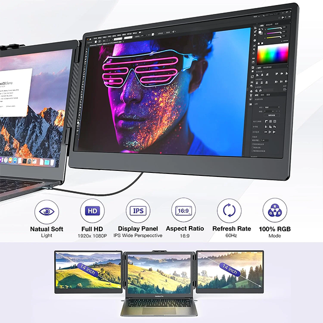 OFIYAA OEM ODM Direct Factory Kwumsy S2 Triple Laptop Screen Extender 14" FHD 1080P IPS Dual Portable Monitor for Laptop
