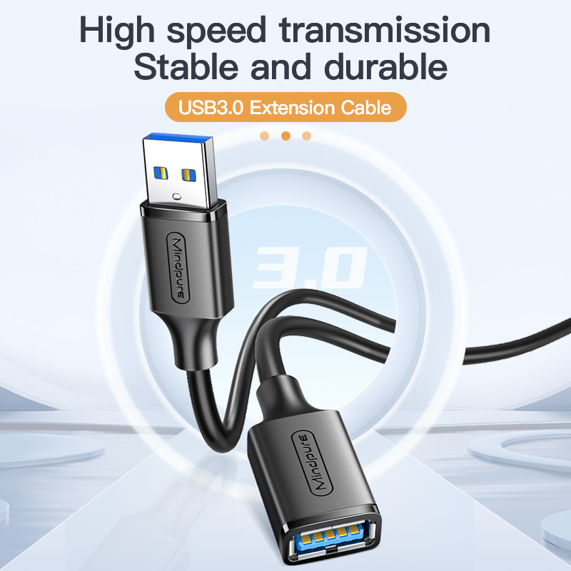 Mindpure 0.5m-3m USB 3.0 Extension Cable Male/Female 3A Fast Charging for Printers Computer Scanner Braid Shielding PVC Jacket