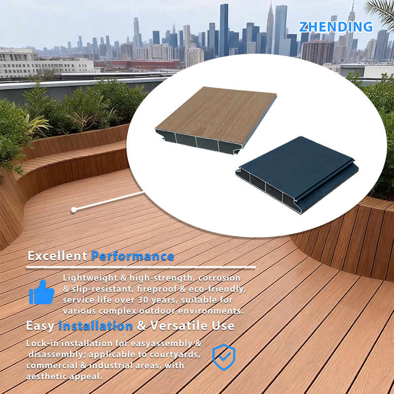 Anti-Slip Aluminum Alloy Decking Modern Water Resistant Eco-Friendly Fireproof Anti-Cracking Heat Dissipation 3D Wood Grain
