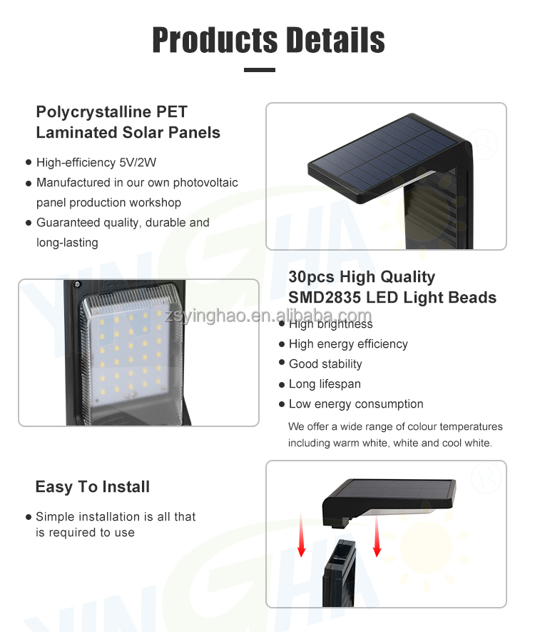 Modern Outdoor Garden Pathway Lawn Landscape Decoration IP65 Waterproof LED Solar Powered Path Lights