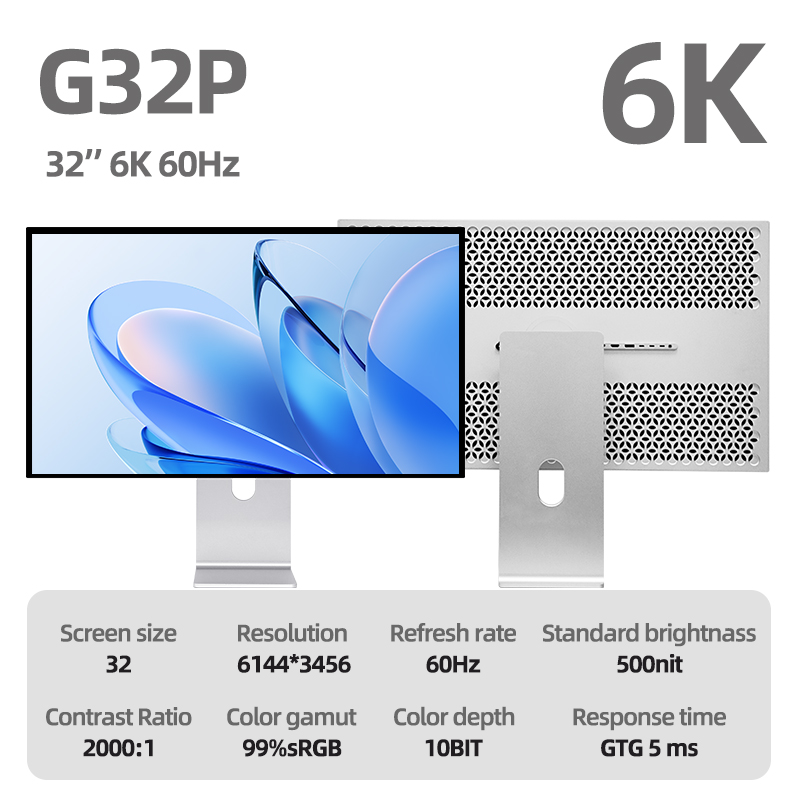 KUYCON G32P 32-Inch 6K 60Hz Retina Display Monitor with Aluminum Vertical Screen for Desktop Photography Design & Gaming