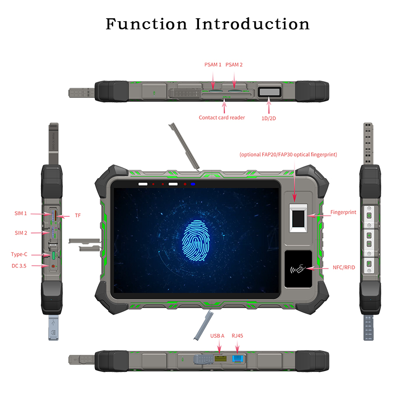 Tendcent LF78F-006 Stock Rugged 8-Inch Face Recognition IPS Screen Multi-OS 11 Tablet PC NFC Waterproof Memory Card Type