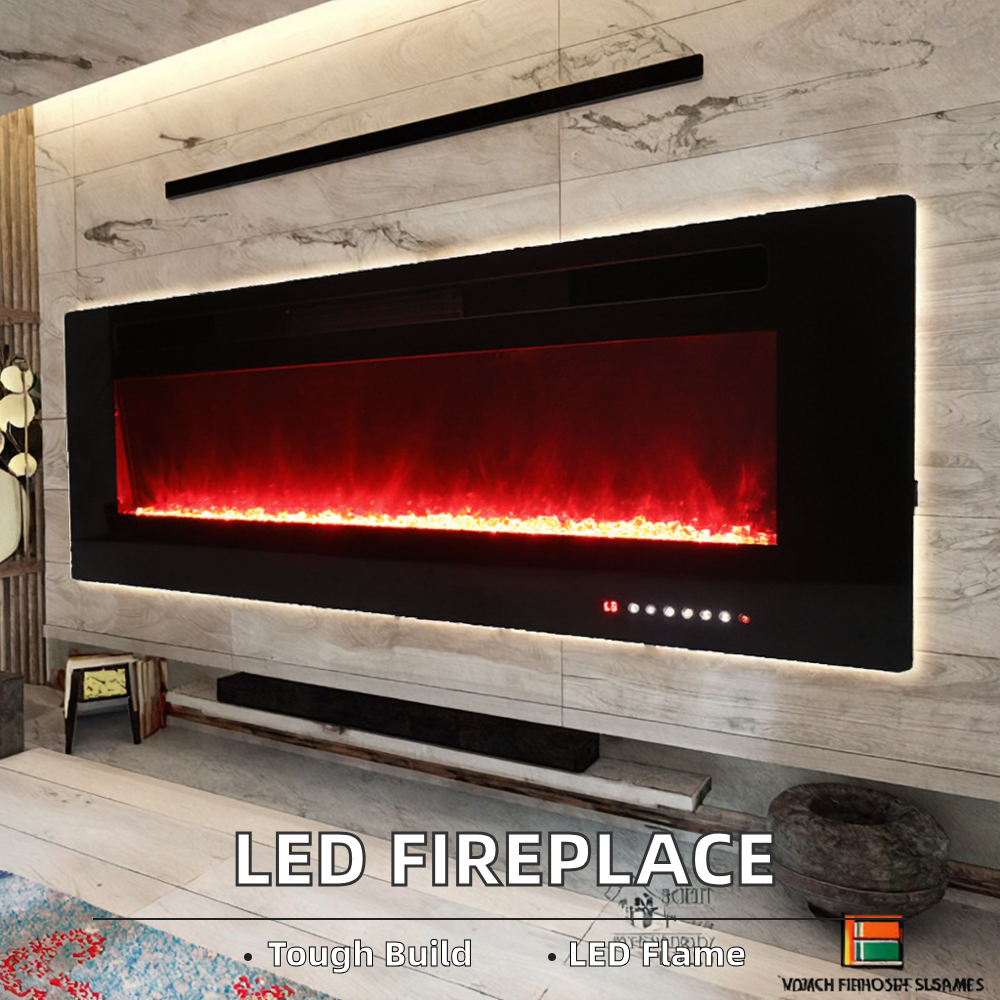 Modern LED Linear Electric Fireplace Wall Mounted Recessed English Manual Control Flame Heater for Household Indoor Use Insert