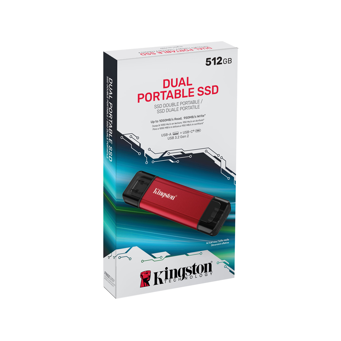 Внешний SSD диск Kingston Dual Portable SPSD/512GB, 512GB, USB-C/USB-A, Красный