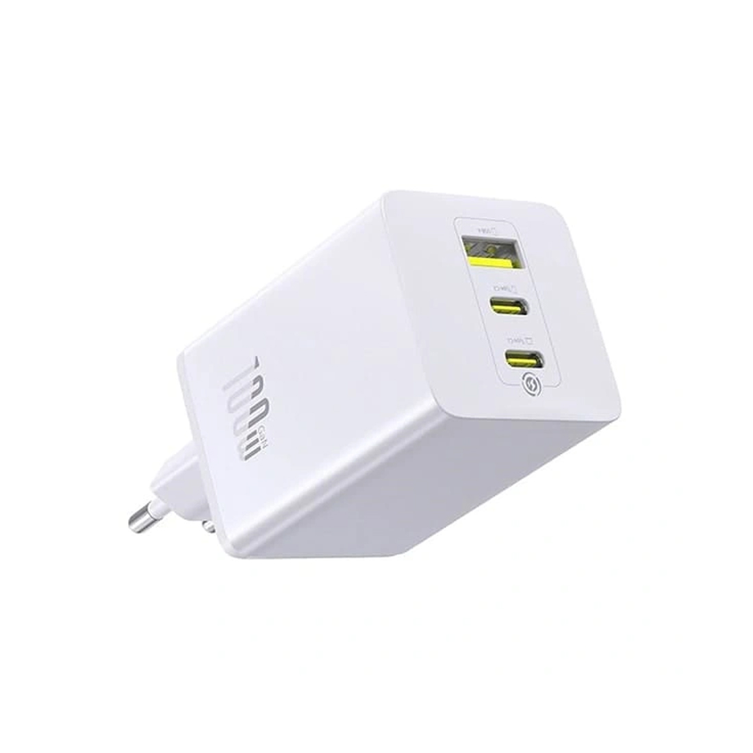Адаптер питания, Baseus, EnerFill FE11, P10182102213-00, GaN 6, 2C+U, 100 Вт, USB-C1/C2: 5В3А / 9В3А / 12В3А / 15В3А / 20В5А, USB-A: 5В3А / 9В2А / 10В2,25А / 12В1,5А, PD 3.0, PPS, QC 4+, QC 3.0, UFCS, AFC, SCP, FCP, 100–240В~, 50/60Гц, 3А, EU, 434465 мм, 184 г, Без кабеля, Белый