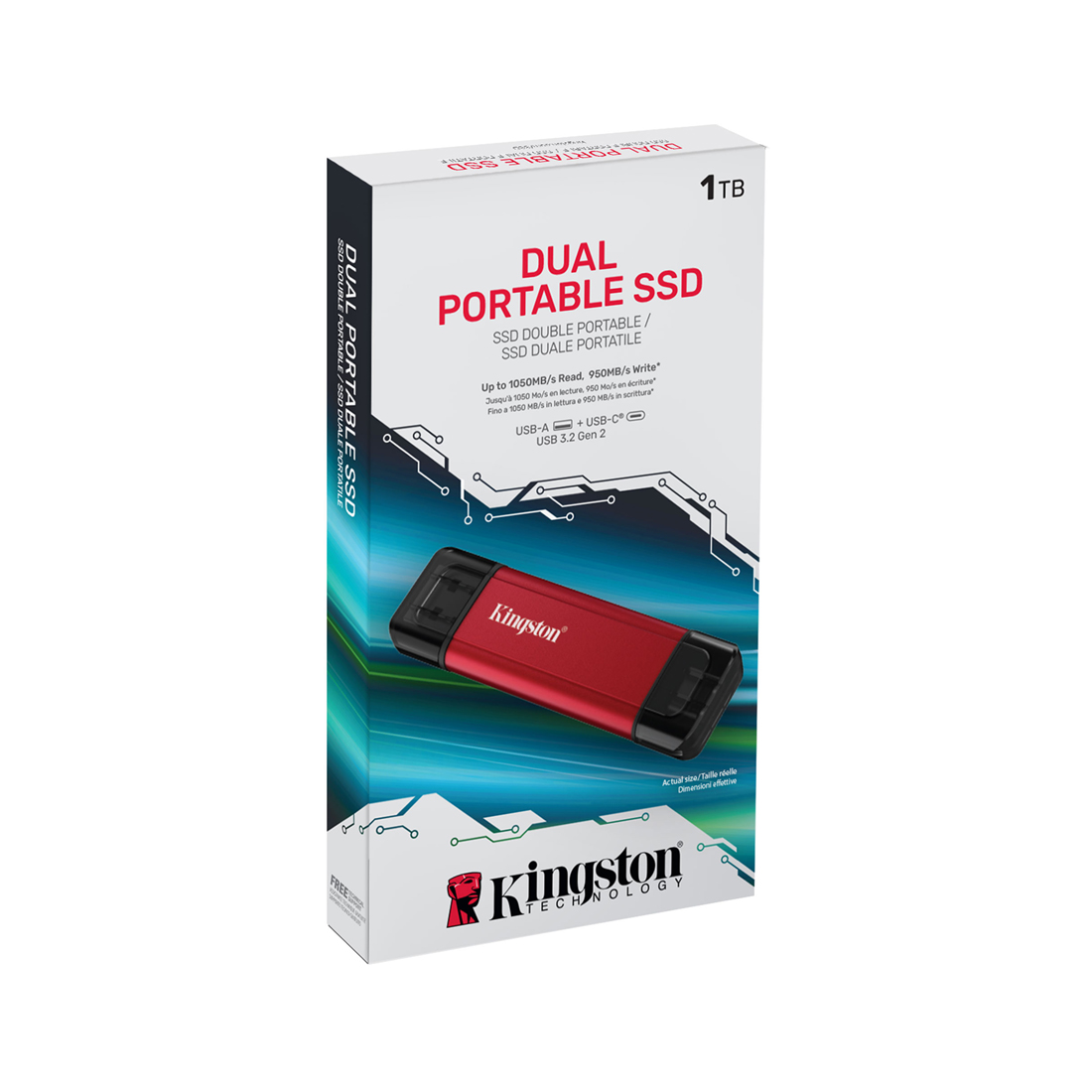 Внешний SSD диск Kingston Dual Portable SPSD/1TB 1TB USB-C/USB-A Красный