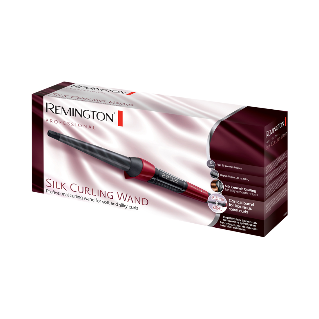 Плойка конусная, Remington, CI96W1, Диапазон температуры нагрева 120-220 °С, Керамика, Длина шнура - 300 см, Черный-Красный
