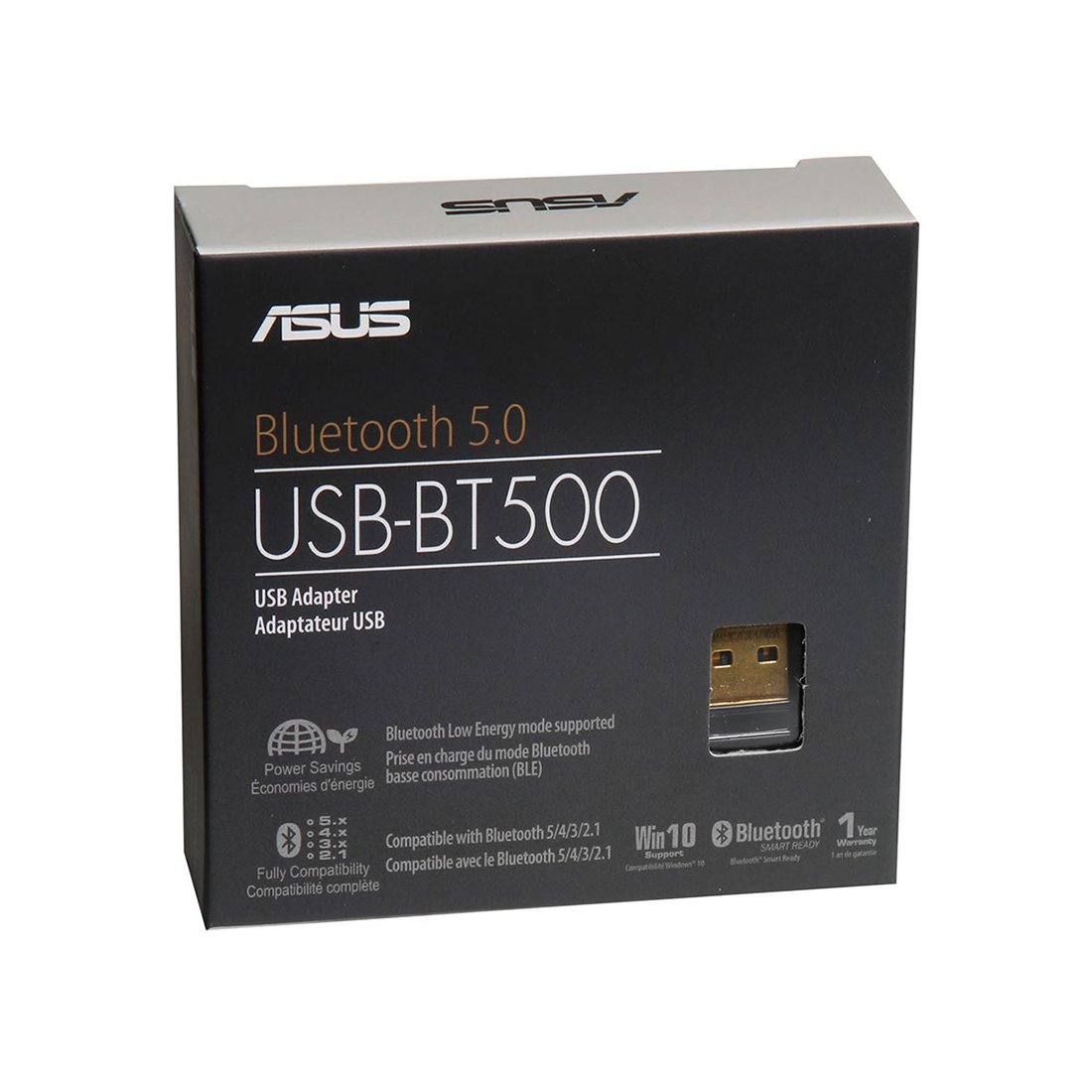USB-адаптер беспроводного интерфейса Bluetooth, ASUS, USB-BT500, 2.4 ГГц, 3 Мбит/с, Bluetooth 5.0, USB 2.0