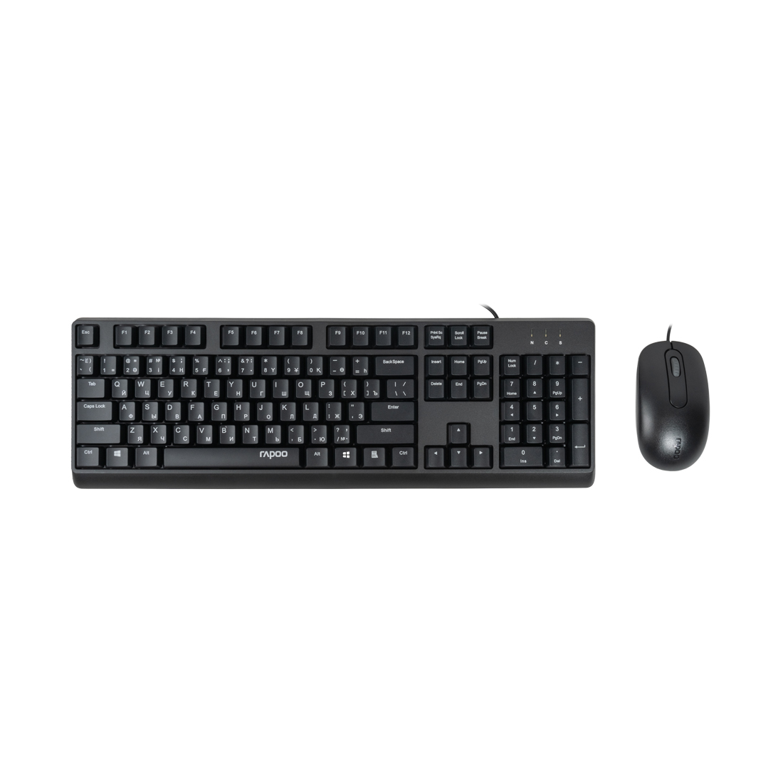 Комплект Клавиатура + Мышь, Rapoo, X130PRO, Оптическая мышь, 1000DPI, USB, Анг/Рус/Каз, Длина кабеля 1,5 метра, Кол-во стандартных клавиш 104, Защита от пролива воды/кофе, Чёрный