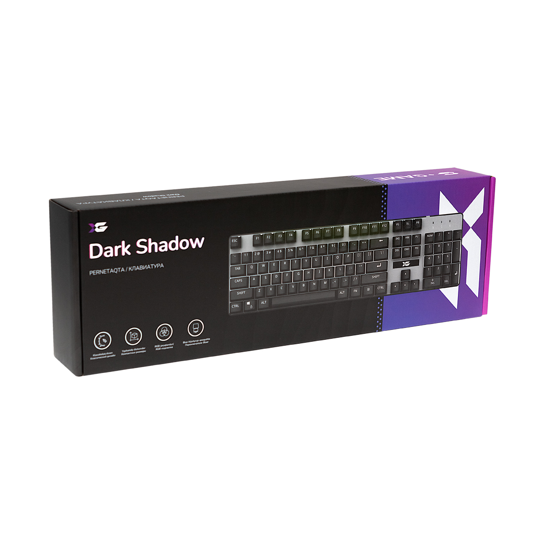 Клавиатура, XG, Dark Shadow, Игровая, USB, Кол-во стандартных клавиш 104, RGB, Длина кабеля 1,5 метра, Защита от случайного пролива воды/кофе, Анг/Рус/Каз, Чёрный
