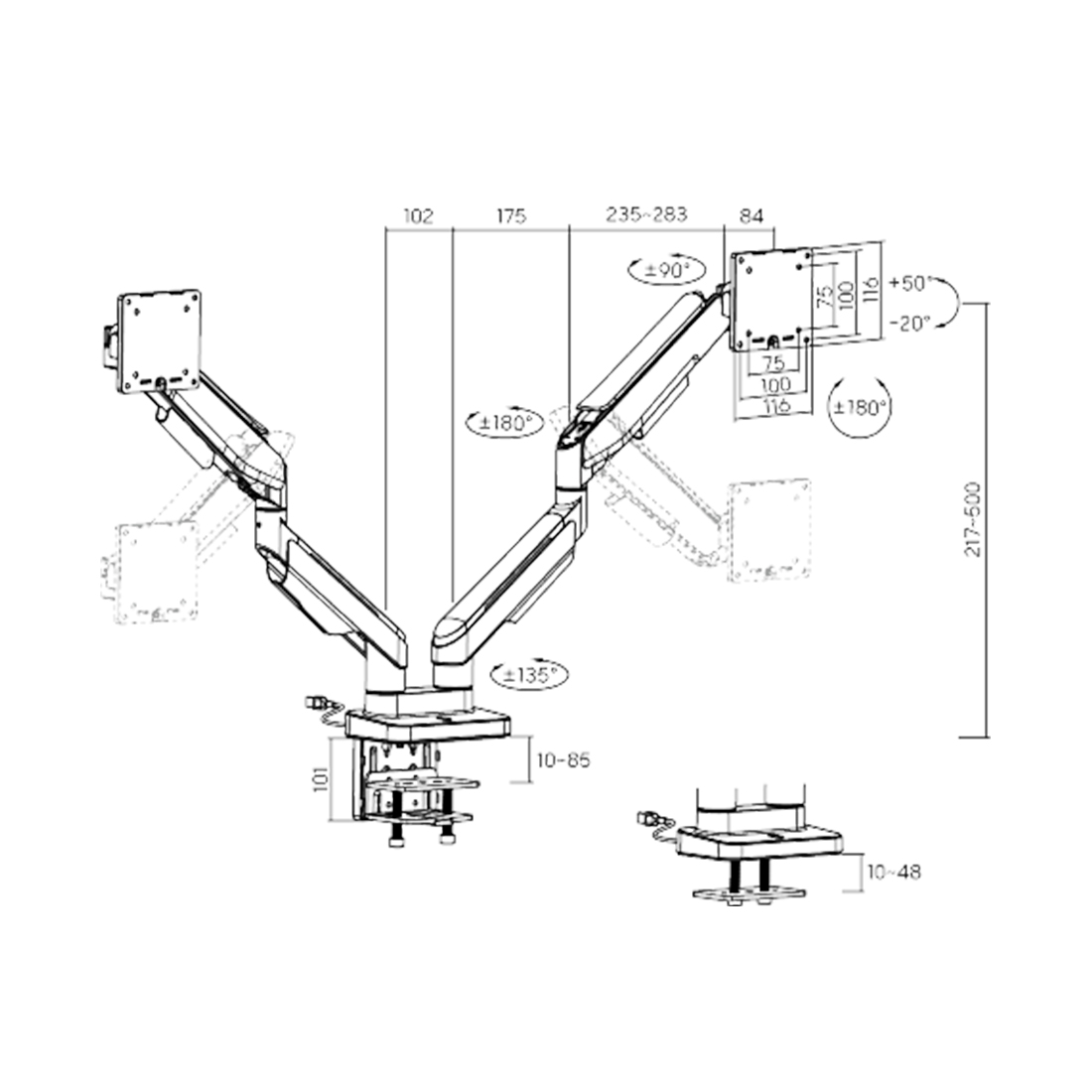 Настольный кронштейн с газлифтом XG MGG-1735D белый для мониторов 17"-35"