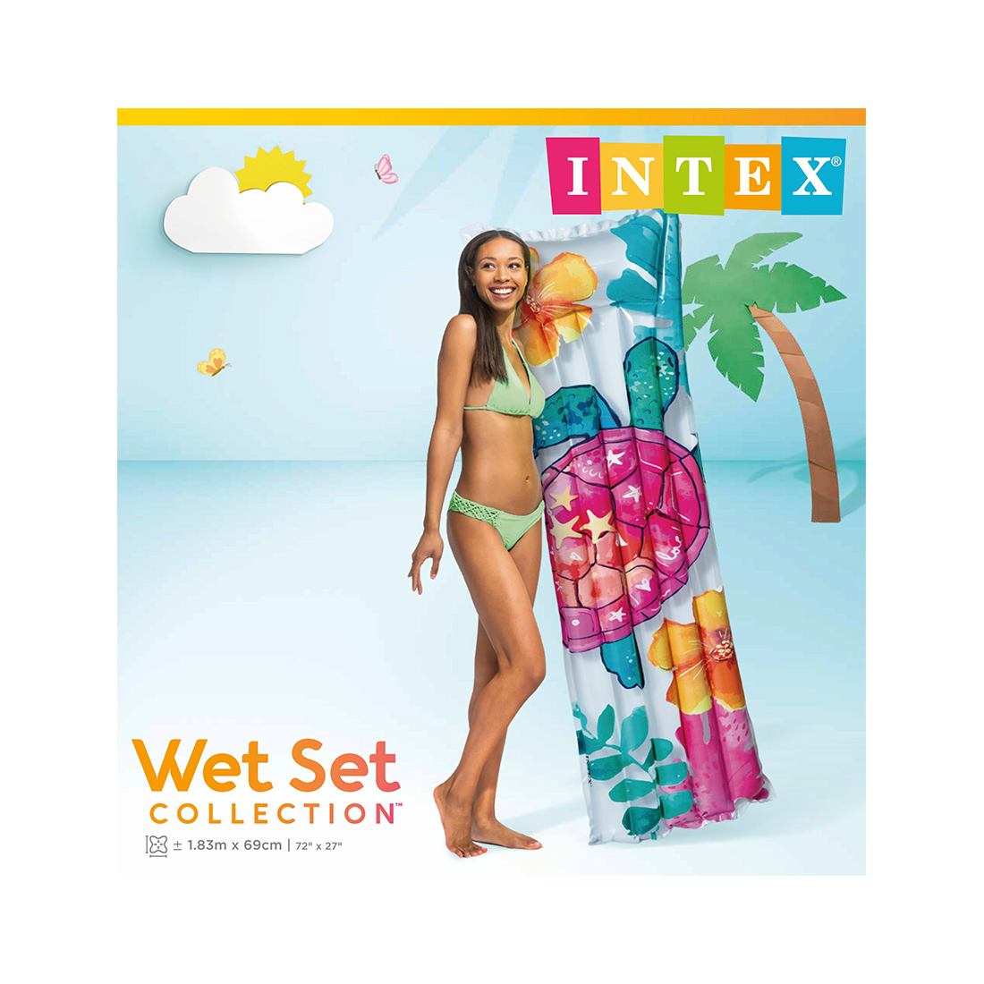 Пляжный матраc для плавания Fashion 183 х 69 см, INTEX, 59720EU, Винил, Двухкамерный, Рыбки/Черепаха/Цветы в ассортименте, Пакет