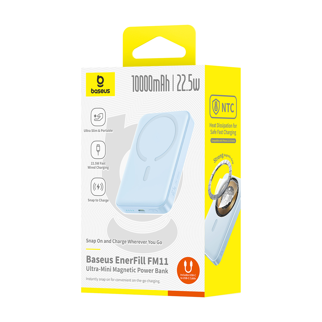 Портативный внешний аккумулятор, Baseus, EnerFill FM11 Ultra-Mini (P1008210E313-00), 10000mAh, 22.5W, Голубой