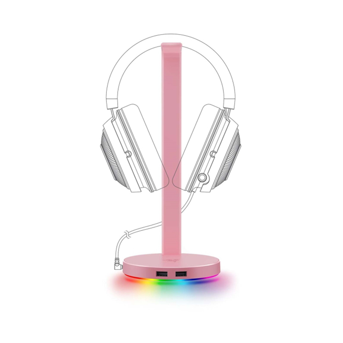 Подставка для наушников, Razer, Base Station V2 Chroma, RC21-01510200-R3M1, 2*USB 3.1, Razer Chroma RGB, Алюминиевая конструкция, Противоскользящая основа, Розовый