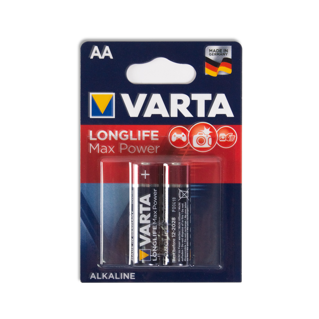 Батарейка, VARTA, LR6 Longlife Power Max Mignon, AA, 1.5V, 2 шт., Блистер