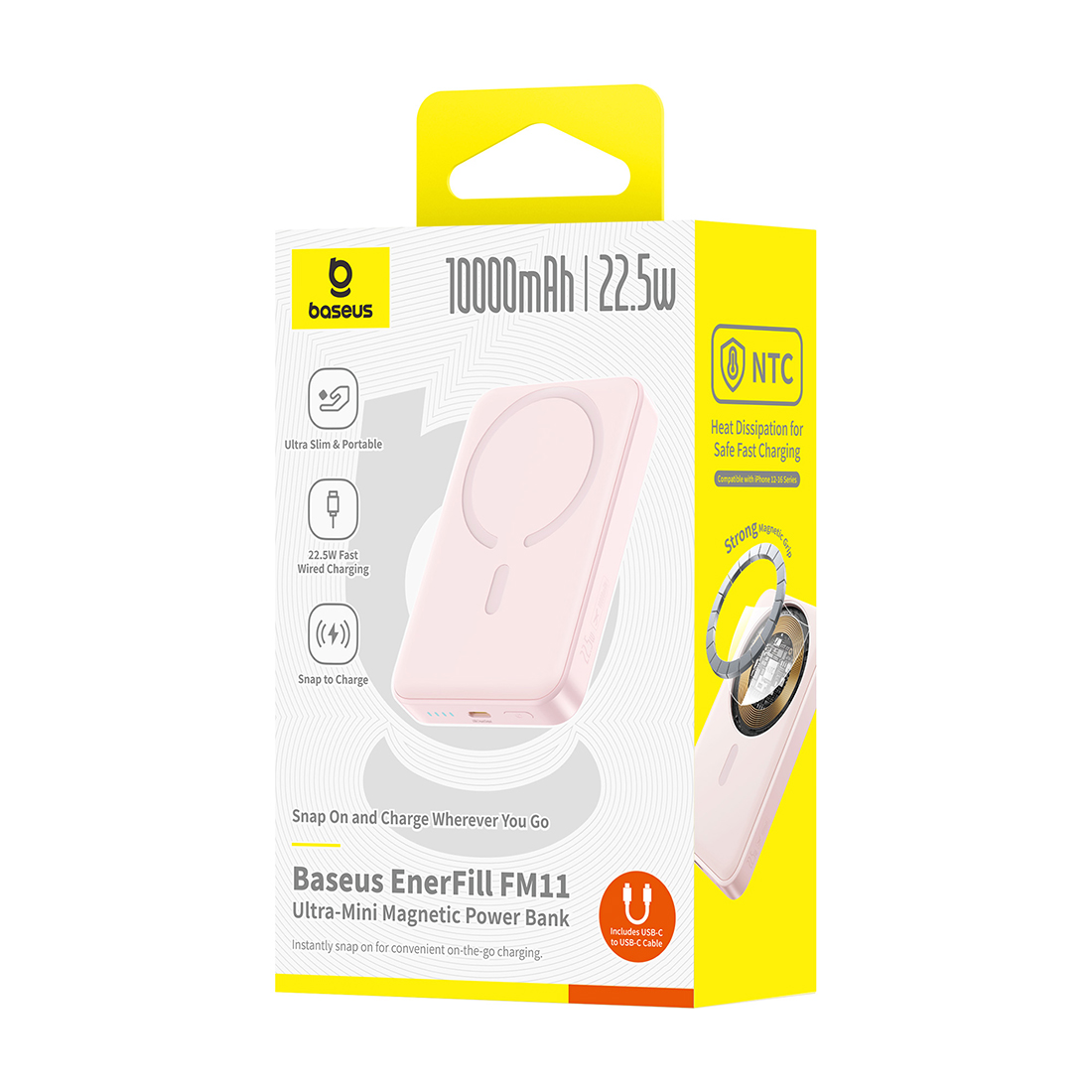 Портативный внешний аккумулятор, Baseus, EnerFill FM11 Ultra-Mini (E0026601), 10000mAh, 22.5W, Розовый